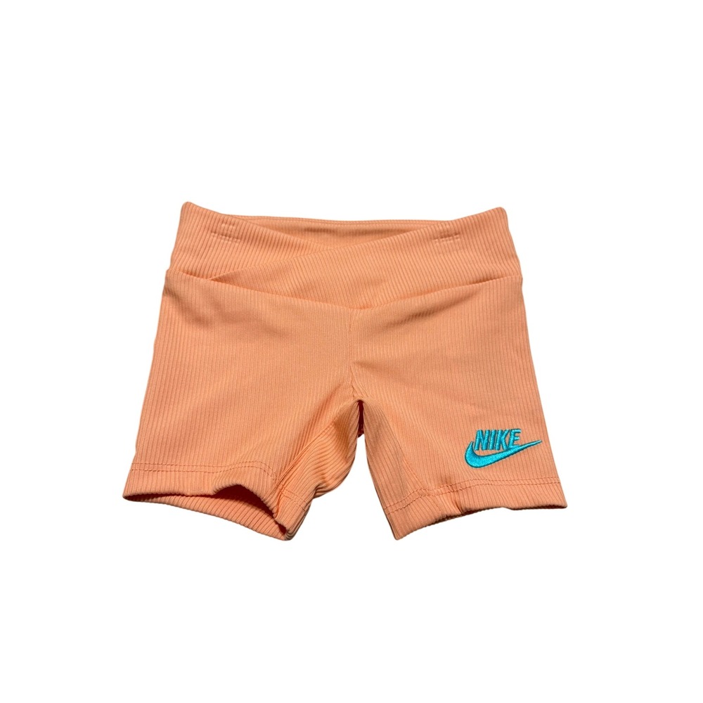 Nike Girls 4T Ribbed Biker Shorts Orange Cross Waist Athletic Sporty